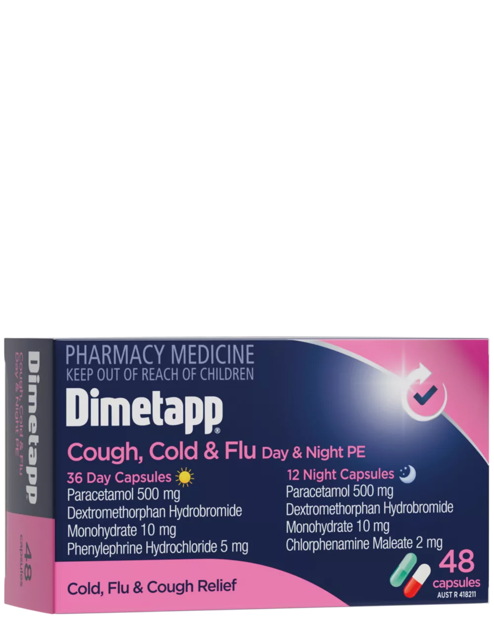 Cough, Cold & Flu Day & Night PE capsules packaging
